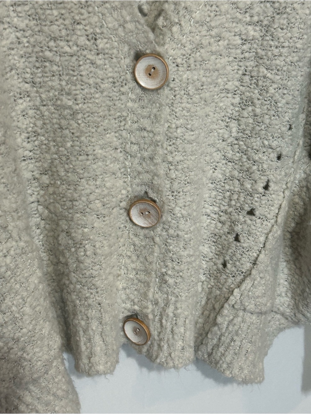 Free People Boho Slouch Bouclé Oatmeal Wool Blend Cardigan Sweater S - Picture 4 of 9